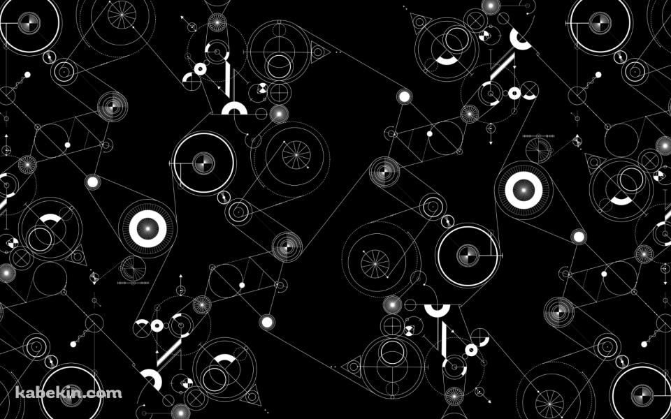 楕円 サークル 幾何学模様 黒 白の壁紙(960px x 600px) 高画質 PC・デスクトップ用