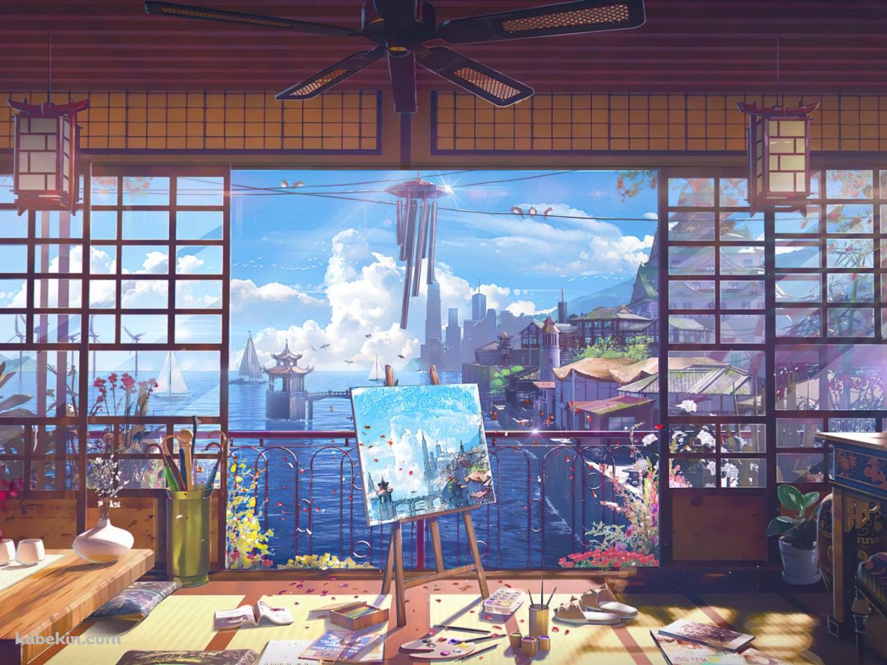 和室 海沿いの部屋 オーシャンビューの壁紙(1280px x 960px) 高画質 PC・デスクトップ用