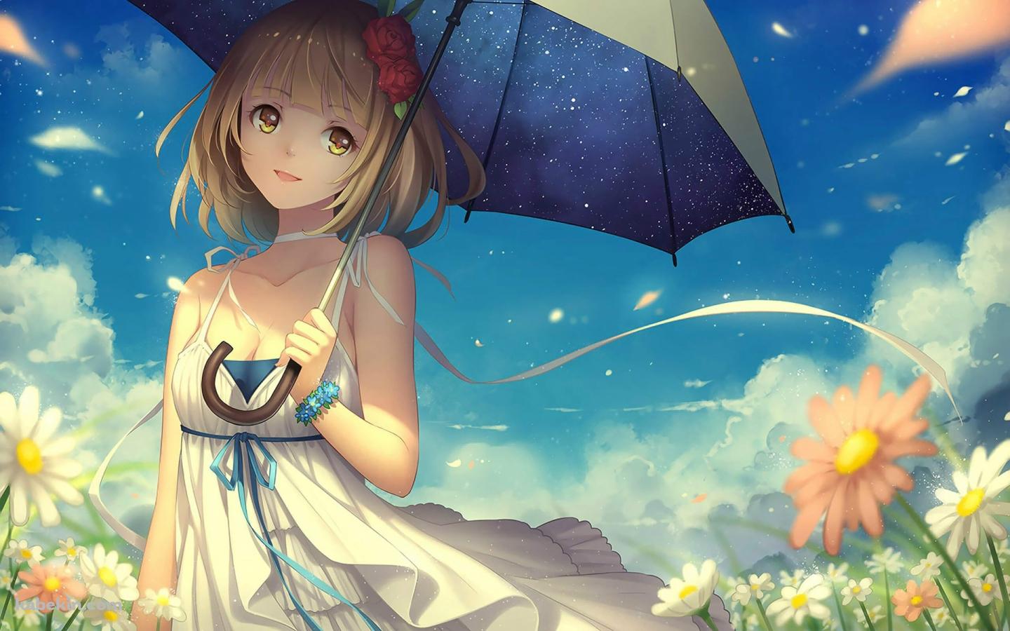 日傘と少女 ピンクの花の壁紙(1440px x 900px) 高画質 PC・デスクトップ用