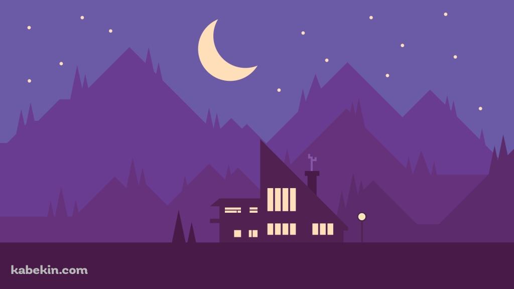 紫 家と月 イラストの壁紙(1024px x 576px) 高画質 PC・デスクトップ用