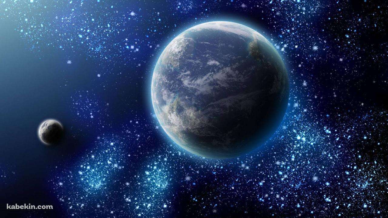細かい星と地球の壁紙(1280px x 720px) 高画質 PC・デスクトップ用