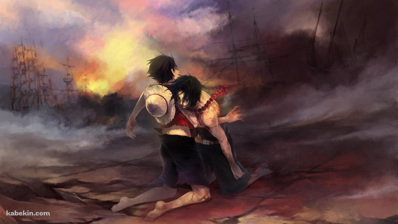 ワンピース ONE PIECE エースの最期の壁紙(1391px x 783px) 高画質 PC・デスクトップ用