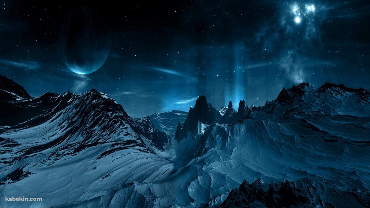 夜の雪山の壁紙(1536px x 864px) 高画質 PC・デスクトップ用