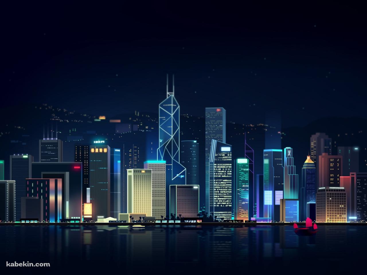 香港 夜景 街並み イラストの壁紙(1280px x 960px) 高画質 PC・デスクトップ用