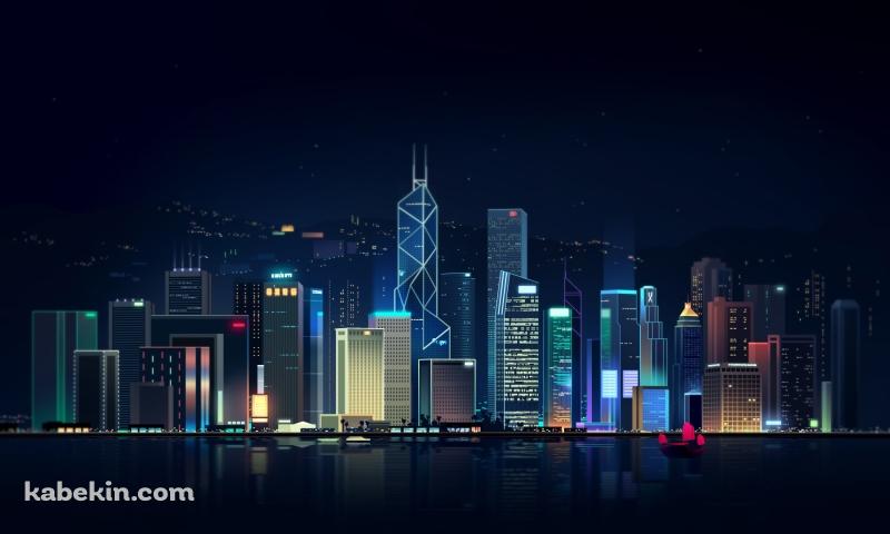 香港 夜景 街並み イラストの壁紙(800px x 480px) 高画質 PC・デスクトップ用