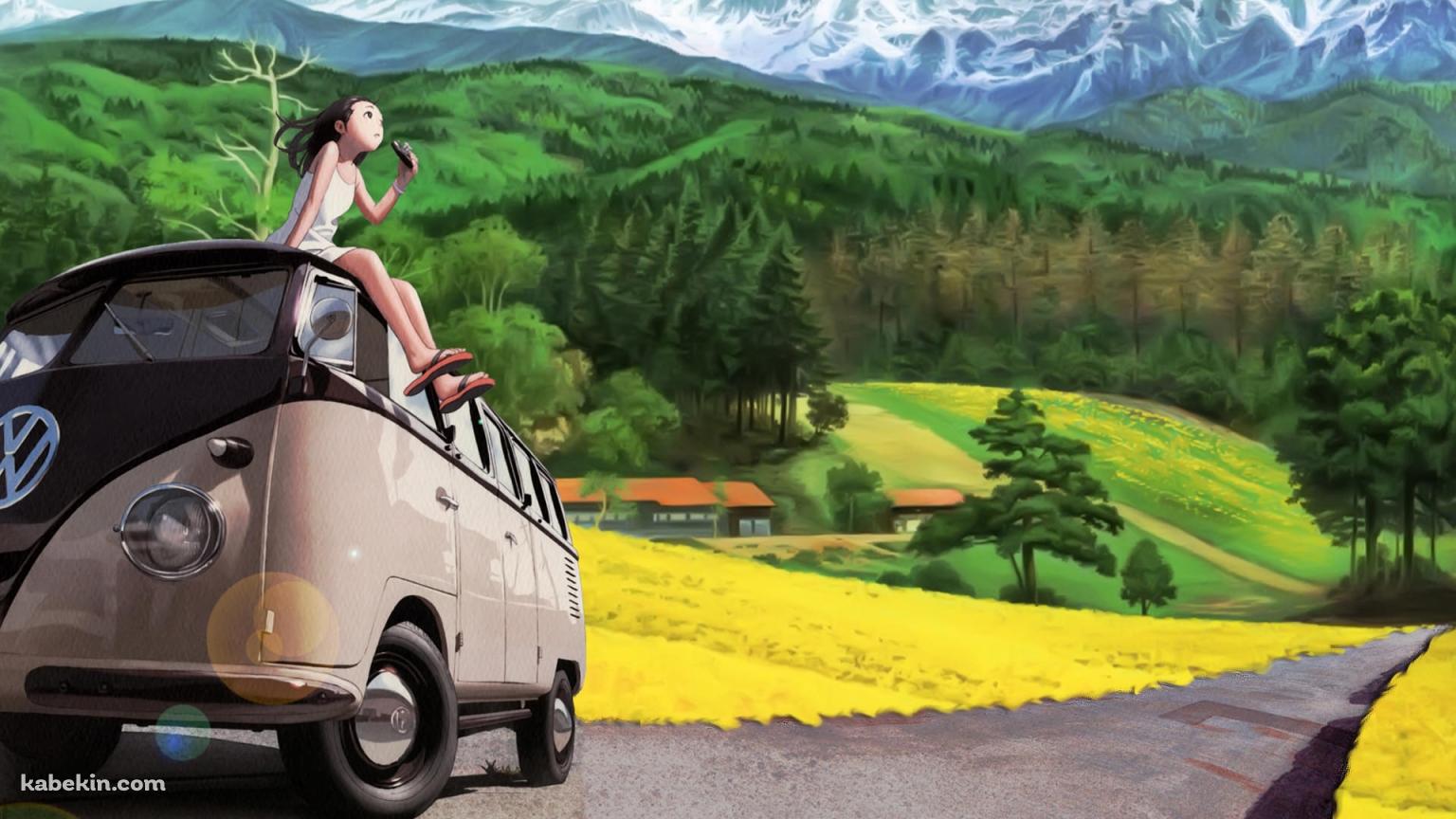 車の上に乗る少女の壁紙(1536px x 864px) 高画質 PC・デスクトップ用