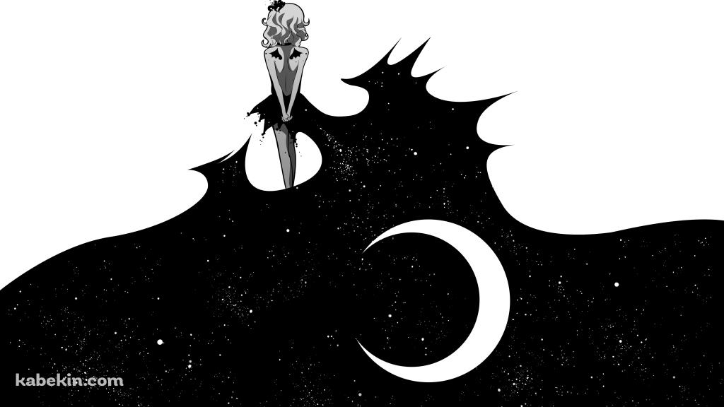 黒と白 宇宙 少女の壁紙(1024px x 576px) 高画質 PC・デスクトップ用