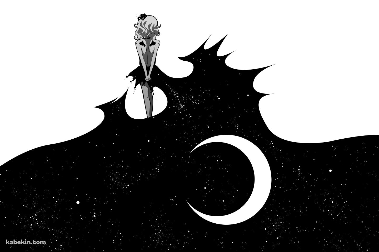 黒と白 宇宙 少女の壁紙(1440px x 960px) 高画質 PC・デスクトップ用