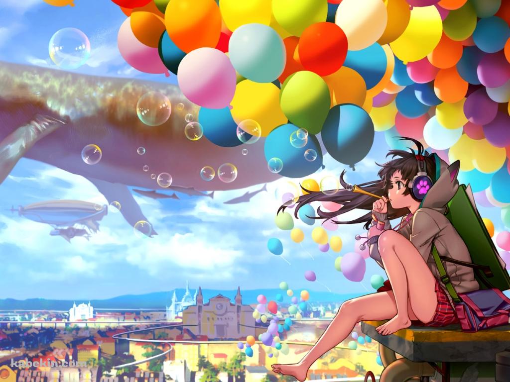 シャボン玉 少女 鯨 バルーンの壁紙(1024px x 768px) 高画質 PC・デスクトップ用
