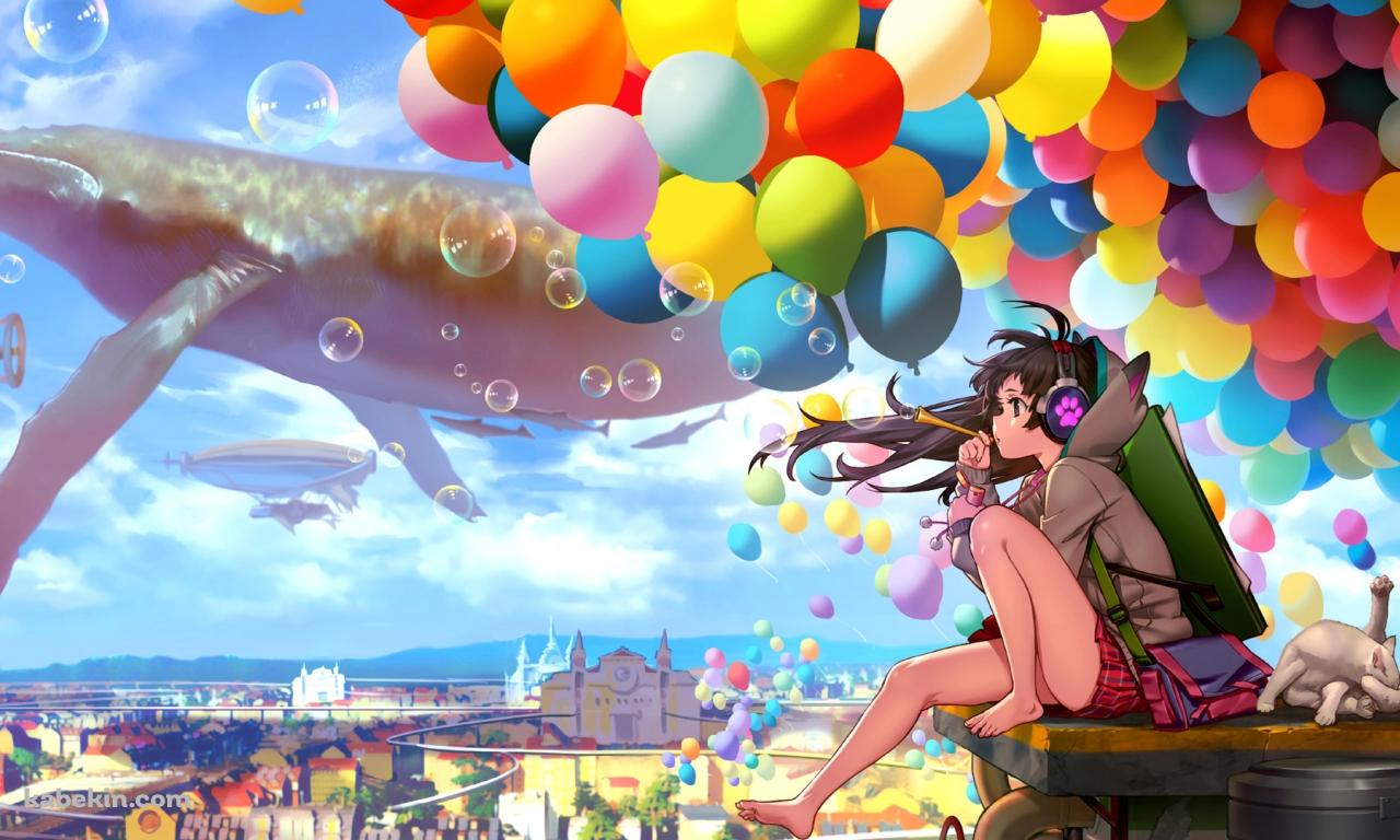 シャボン玉 少女 鯨 バルーンの壁紙(1280px x 768px) 高画質 PC・デスクトップ用