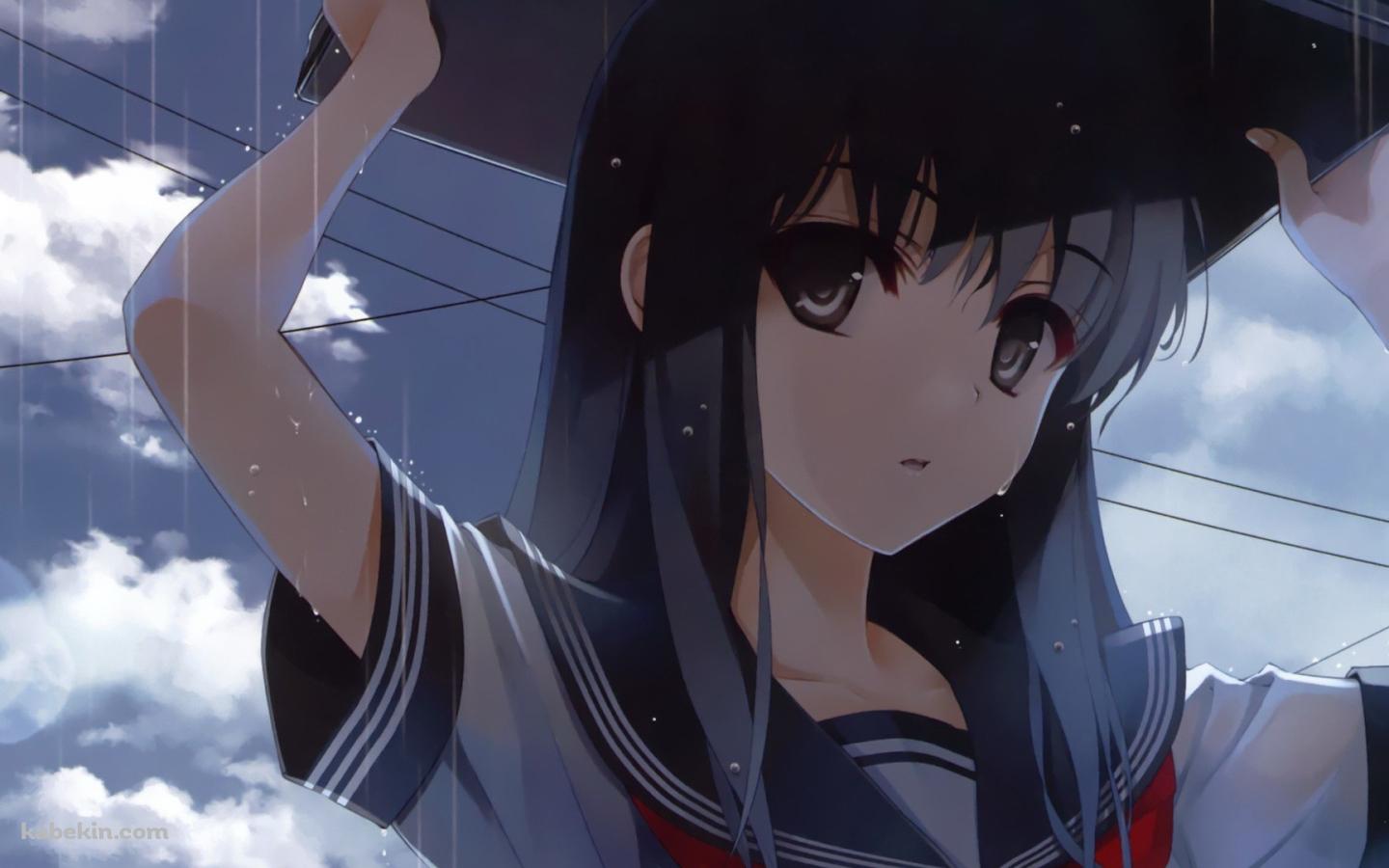 鞄で雨宿りする女子高生の壁紙(1440px x 900px) 高画質 PC・デスクトップ用