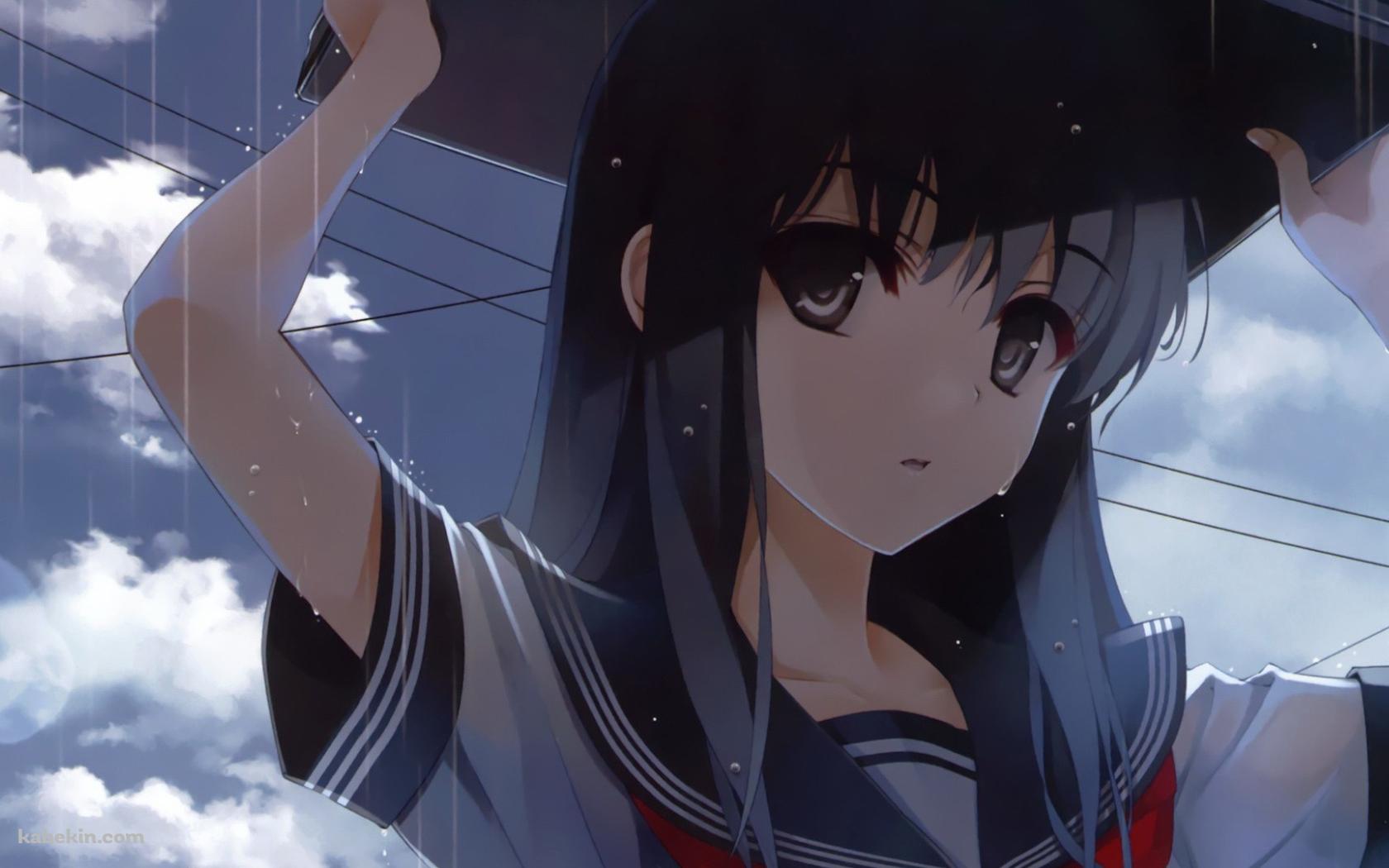 鞄で雨宿りする女子高生の壁紙(1680px x 1050px) 高画質 PC・デスクトップ用