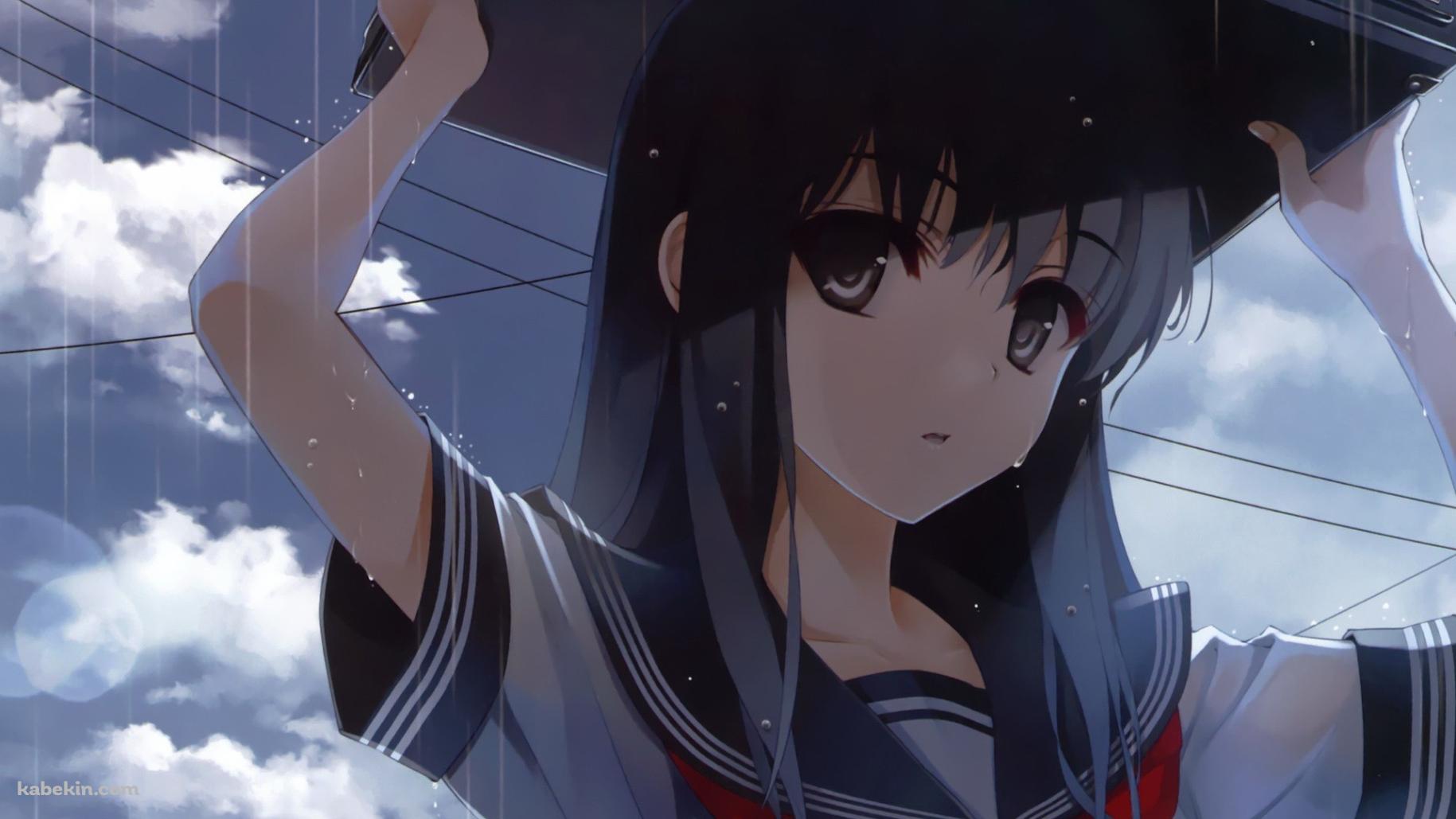 鞄で雨宿りする女子高生の壁紙(1829px x 1029px) 高画質 PC・デスクトップ用
