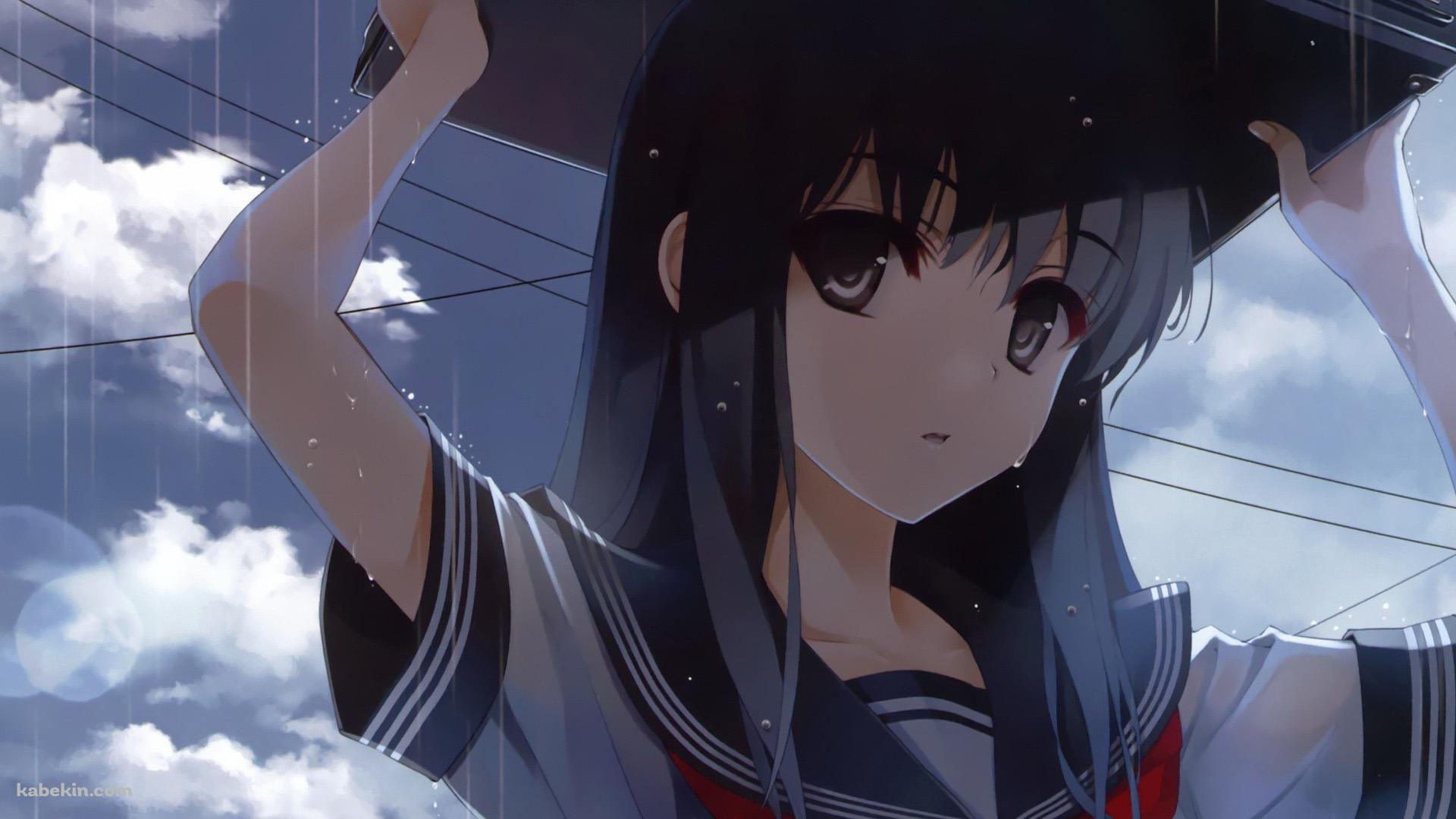 鞄で雨宿りする女子高生の壁紙(1920px x 1080px) 高画質 PC・デスクトップ用