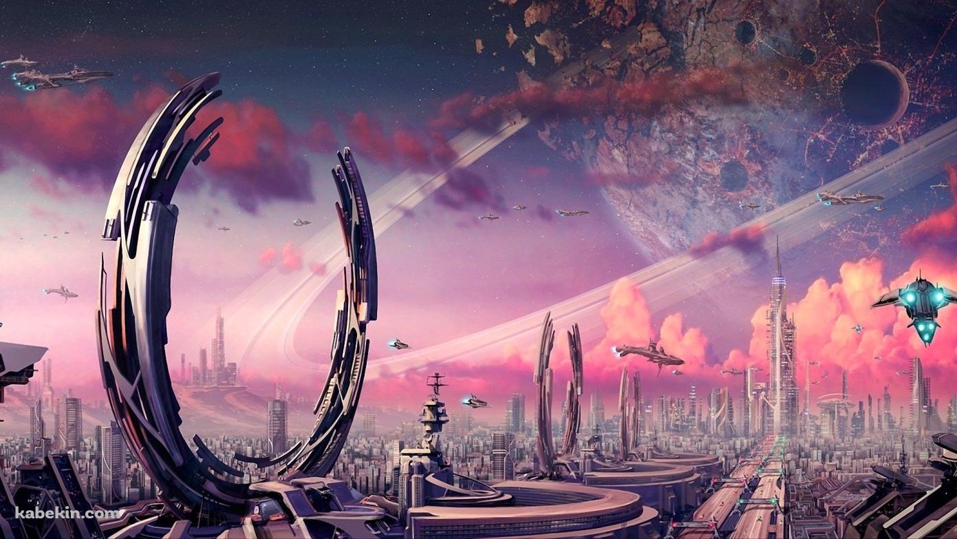 近未来 宇宙船 ピンクの壁紙(1391px x 783px) 高画質 PC・デスクトップ用