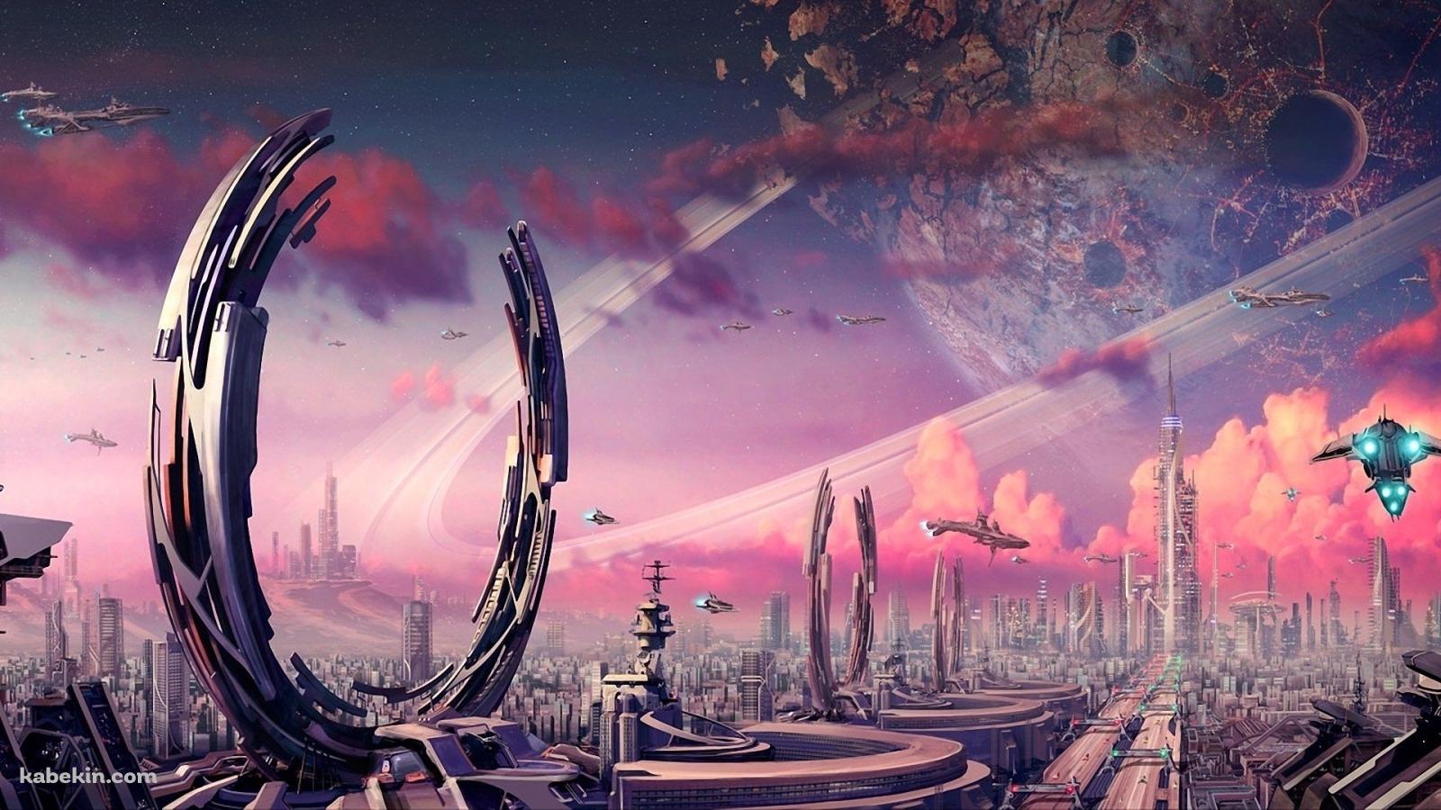 近未来 宇宙船 ピンクの壁紙(1600px x 900px) 高画質 PC・デスクトップ用