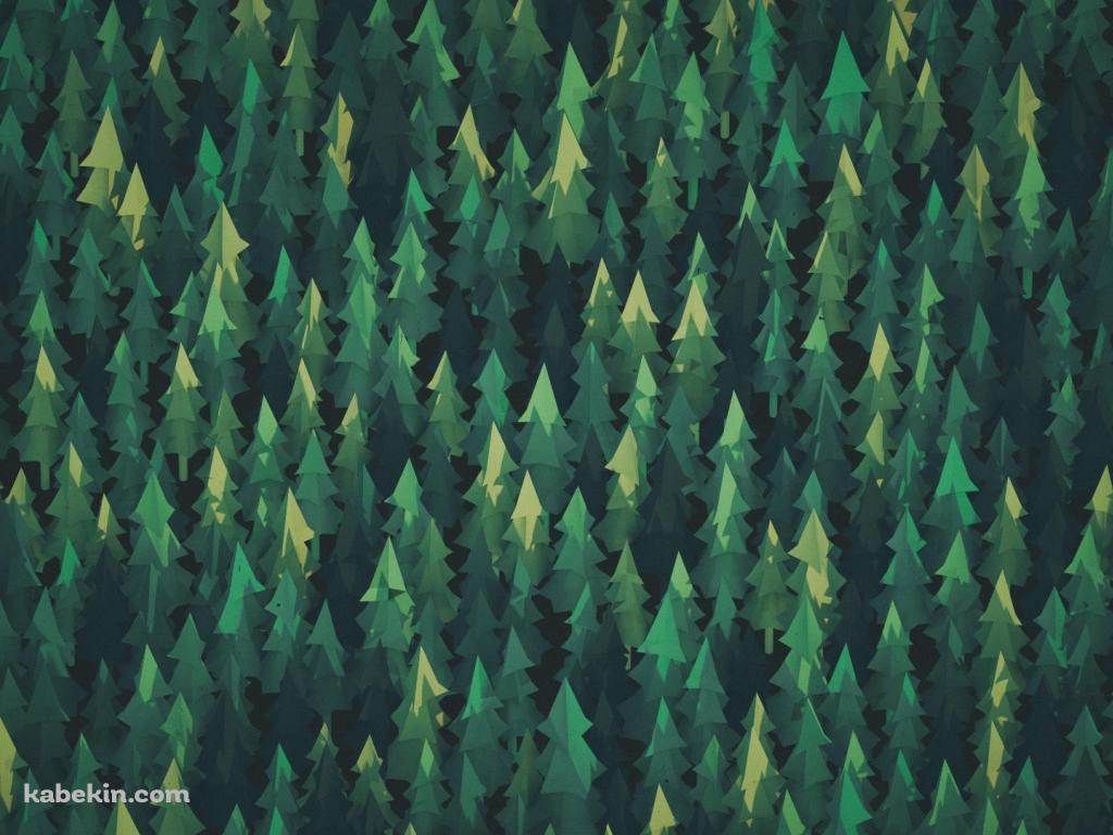 綺麗な森のイラスト 緑 濃淡の壁紙(1024px x 768px) 高画質 PC・デスクトップ用