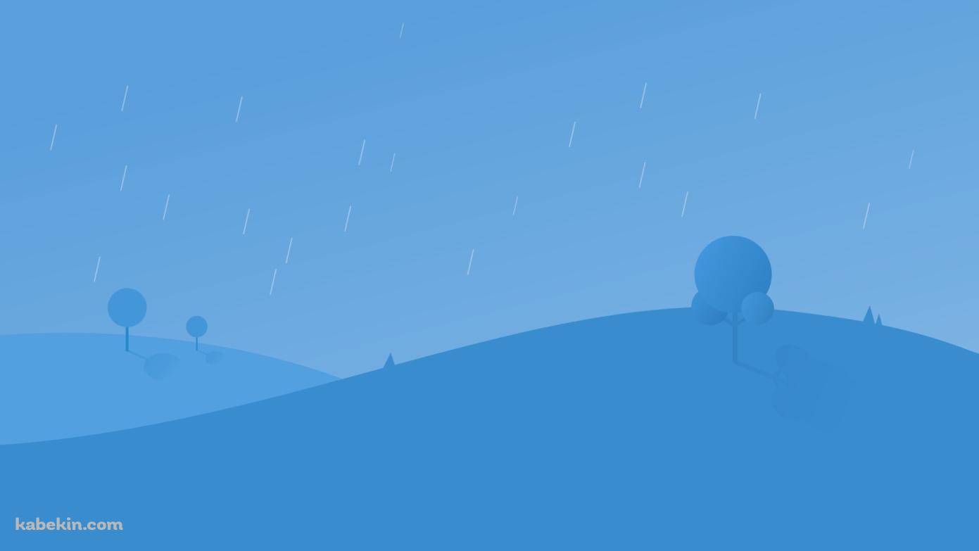 雨が降る青い景色の壁紙(1391px x 783px) 高画質 PC・デスクトップ用