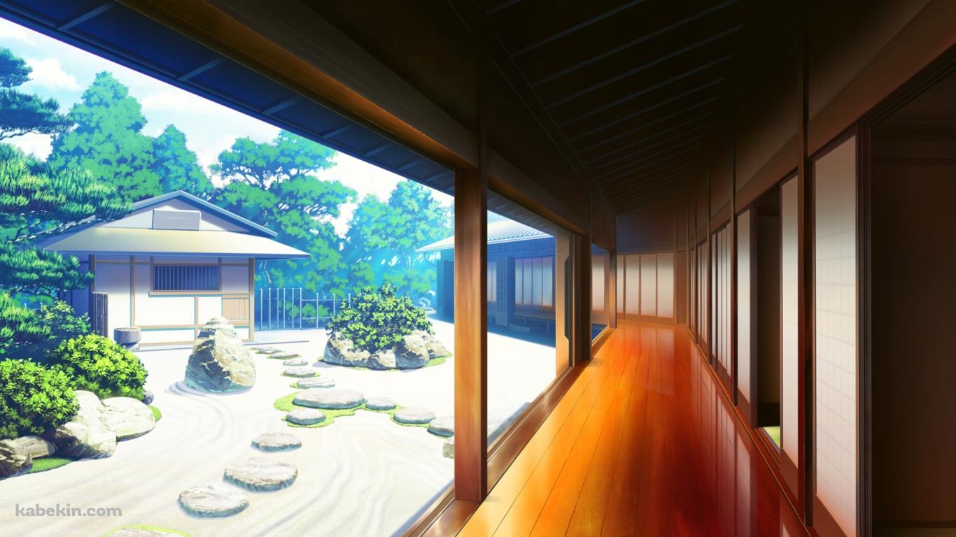 渡り廊下と庭園の壁紙(1366px x 768px) 高画質 PC・デスクトップ用