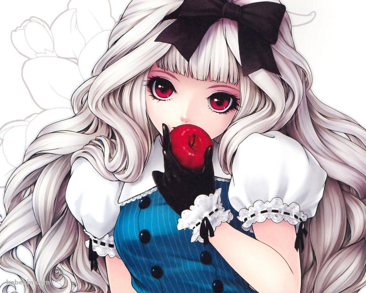 リンゴを食べる少女の壁紙(1280px x 1024px) 高画質 PC・デスクトップ用