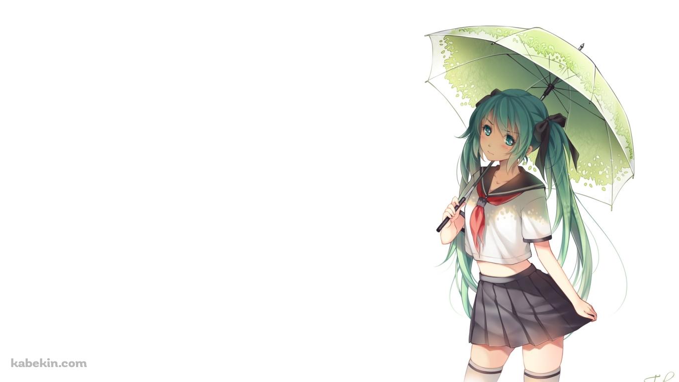 傘を差した初音ミクの壁紙(1366px x 768px) 高画質 PC・デスクトップ用