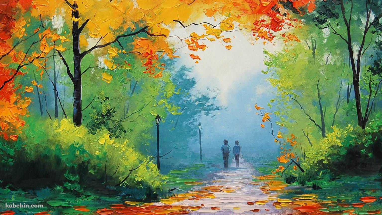秋の油絵の壁紙(1536px x 864px) 高画質 PC・デスクトップ用