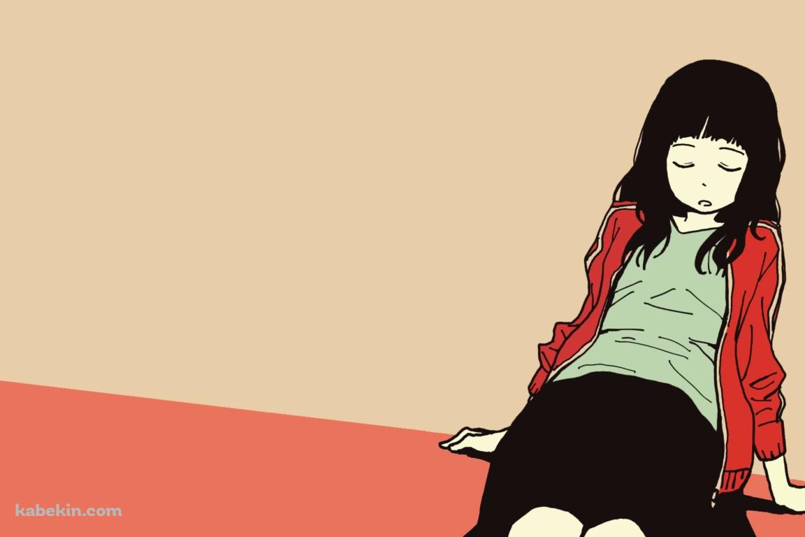 目をつむって座る女の子の壁紙(1152px x 768px) 高画質 PC・デスクトップ用