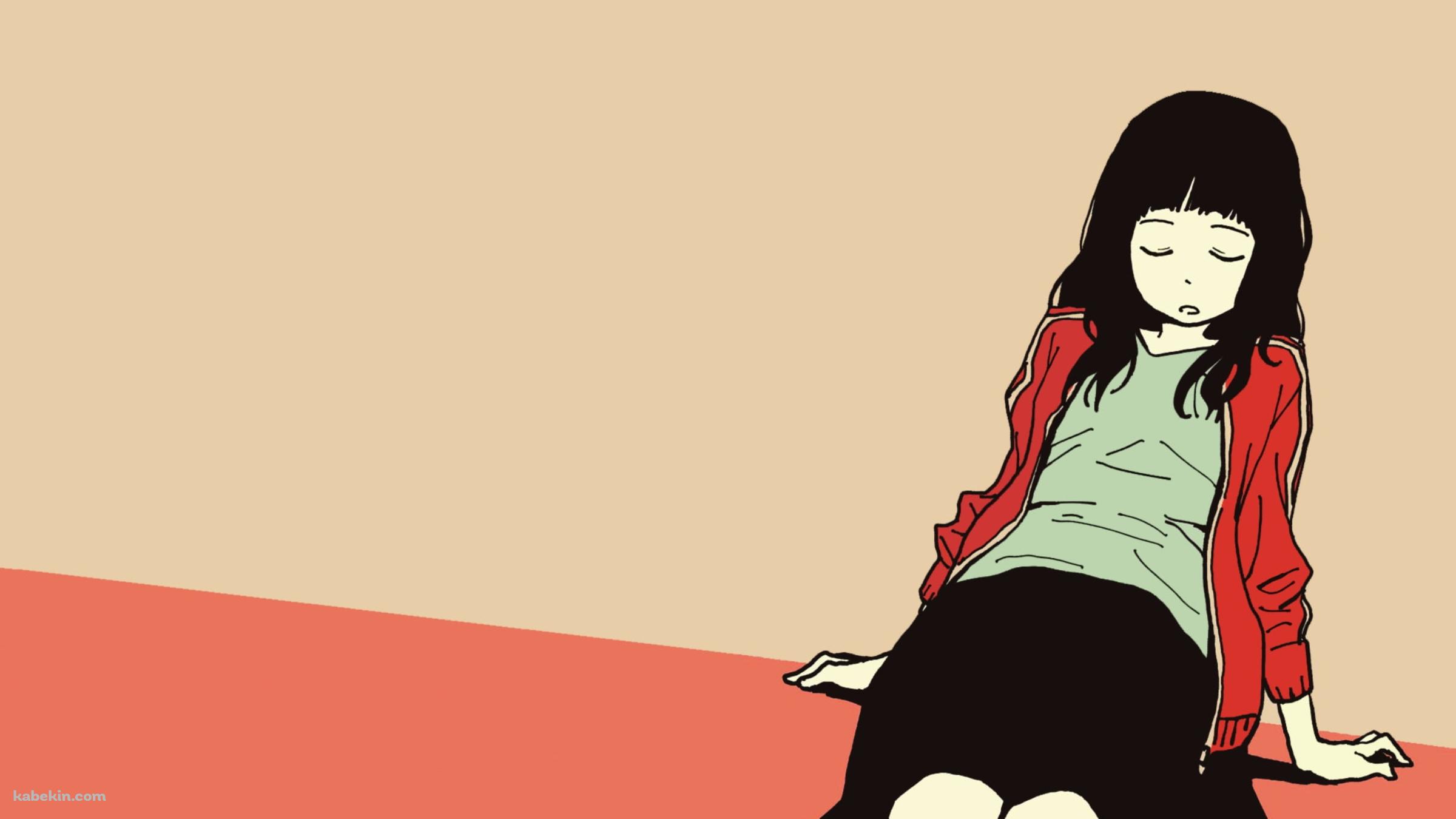 目をつむって座る女の子の壁紙(2400px x 1350px) 高画質 PC・デスクトップ用
