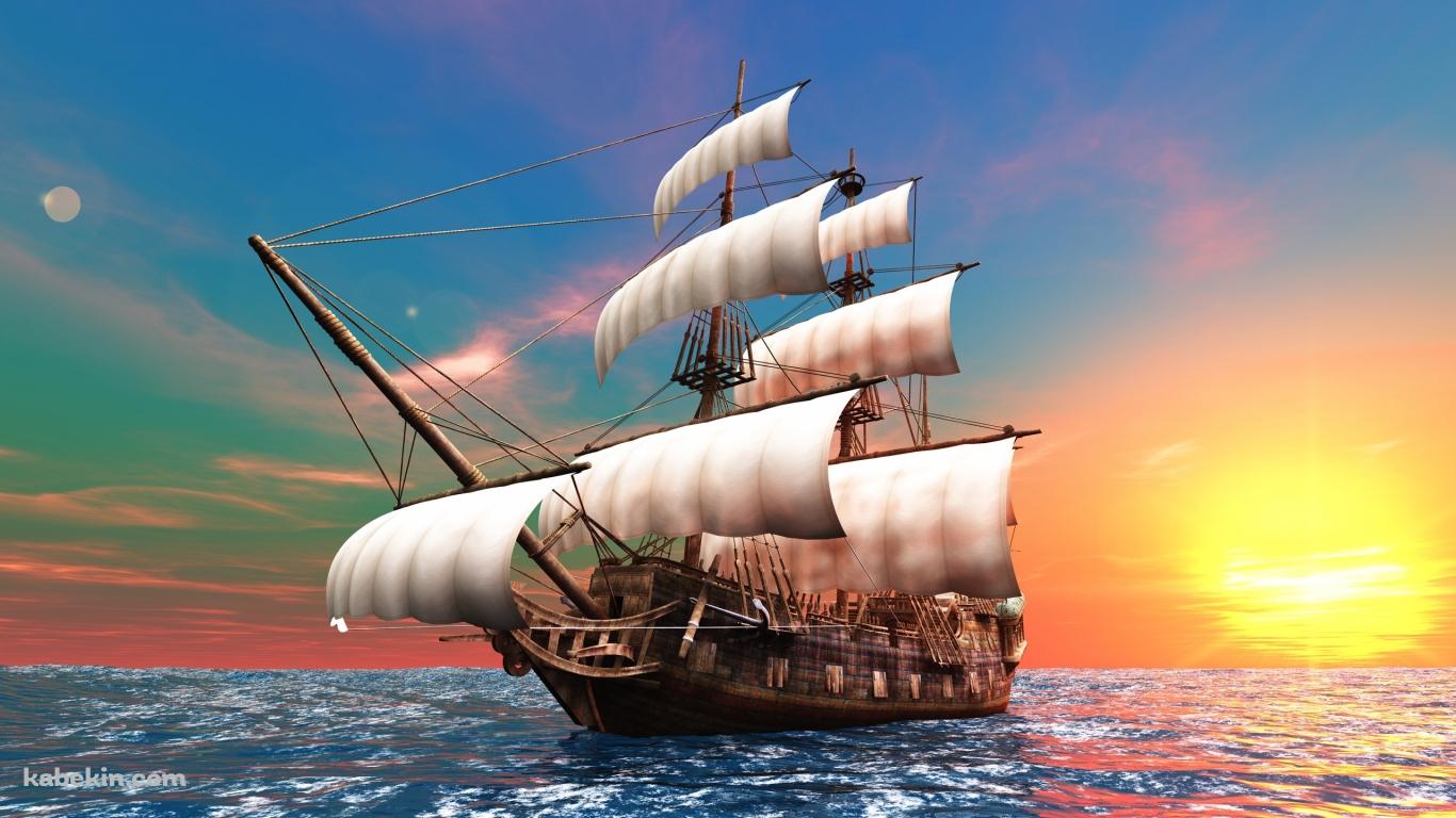 大型帆船の壁紙(1366px x 768px) 高画質 PC・デスクトップ用