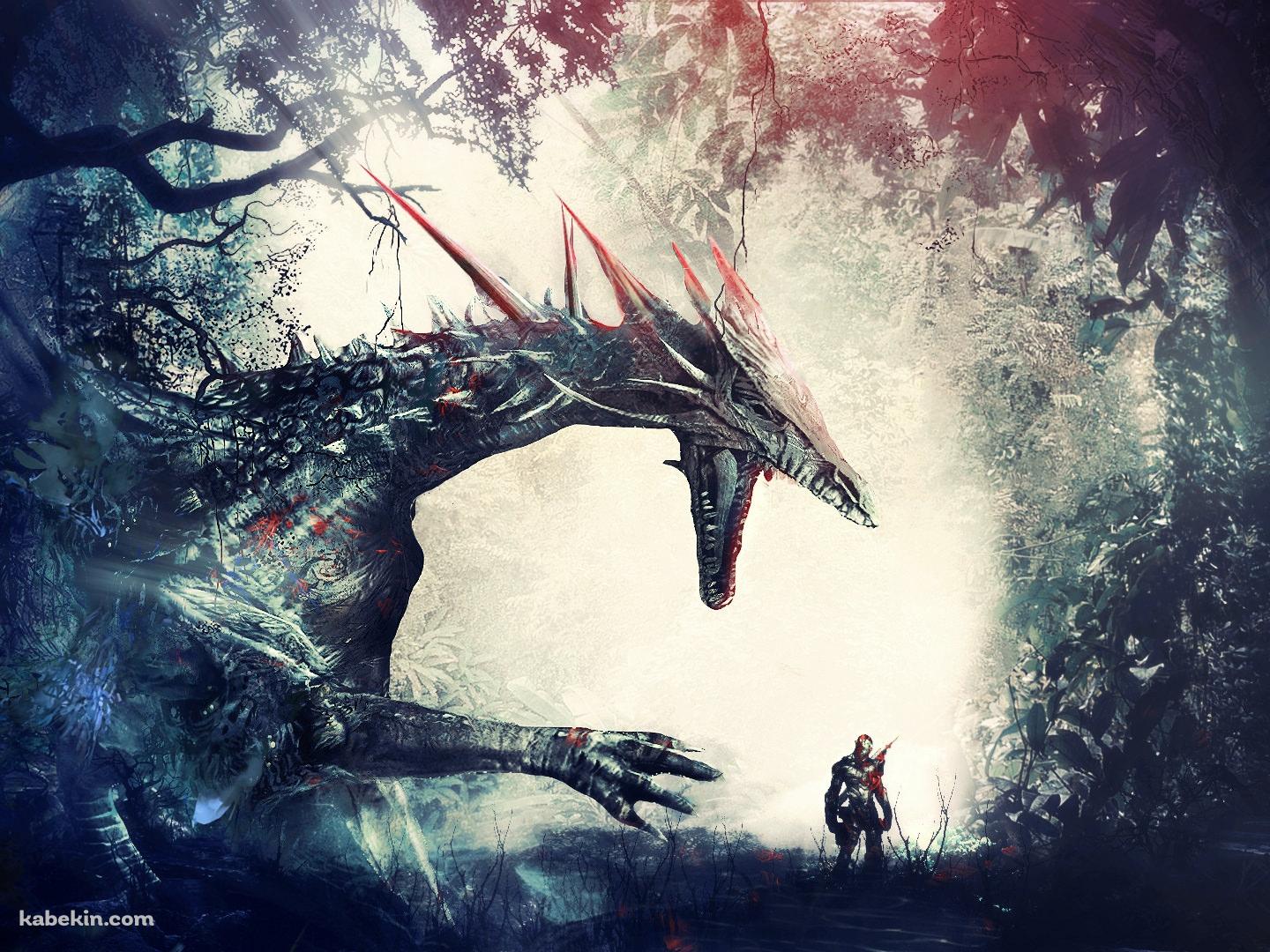 ドラゴンと戦士 森の中の壁紙(1440px x 1080px) 高画質 PC・デスクトップ用