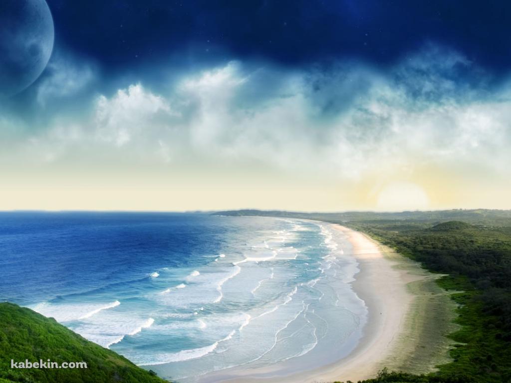 月とビーチの壁紙(1024px x 768px) 高画質 PC・デスクトップ用