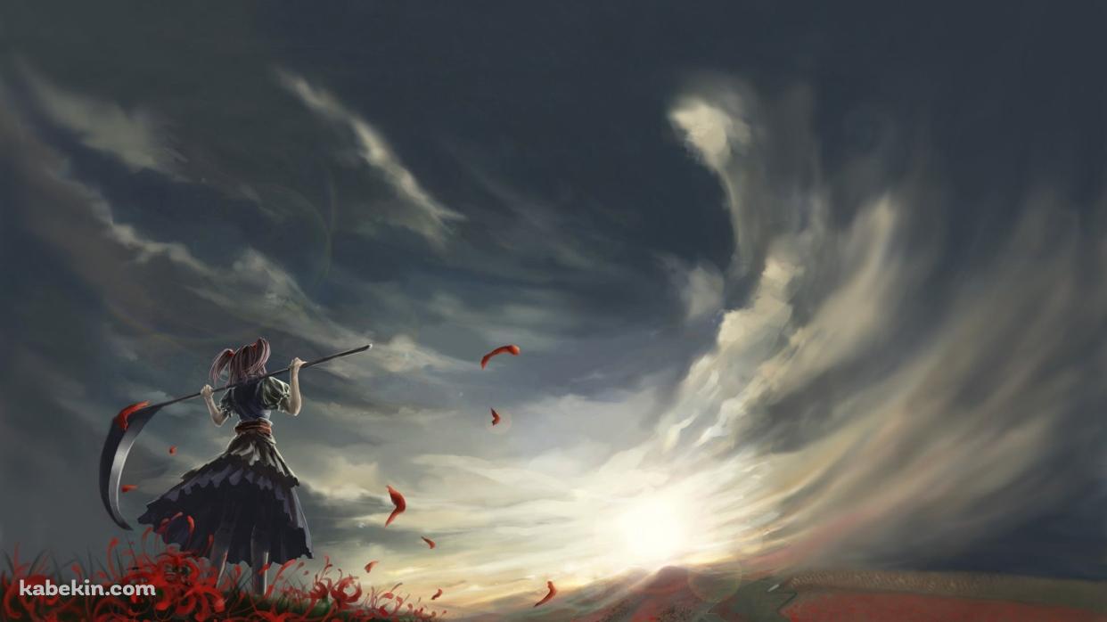 東方 鎌を持つ少女の壁紙(1242px x 698px) 高画質 PC・デスクトップ用