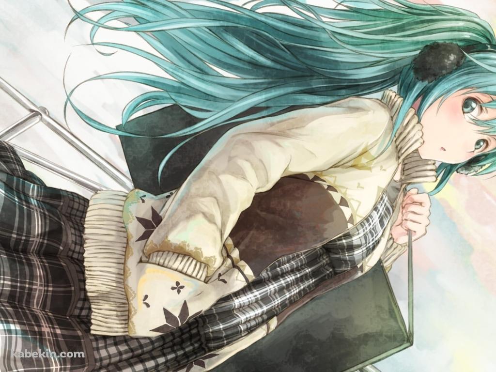 こっちを見つめる冬の私服姿の初音ミクの壁紙(1024px x 768px) 高画質 PC・デスクトップ用
