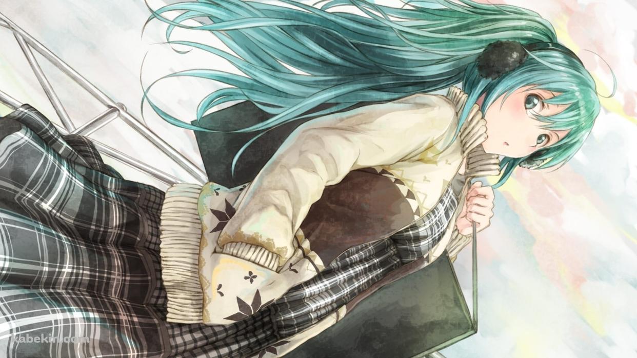 こっちを見つめる冬の私服姿の初音ミクの壁紙(1242px x 698px) 高画質 PC・デスクトップ用