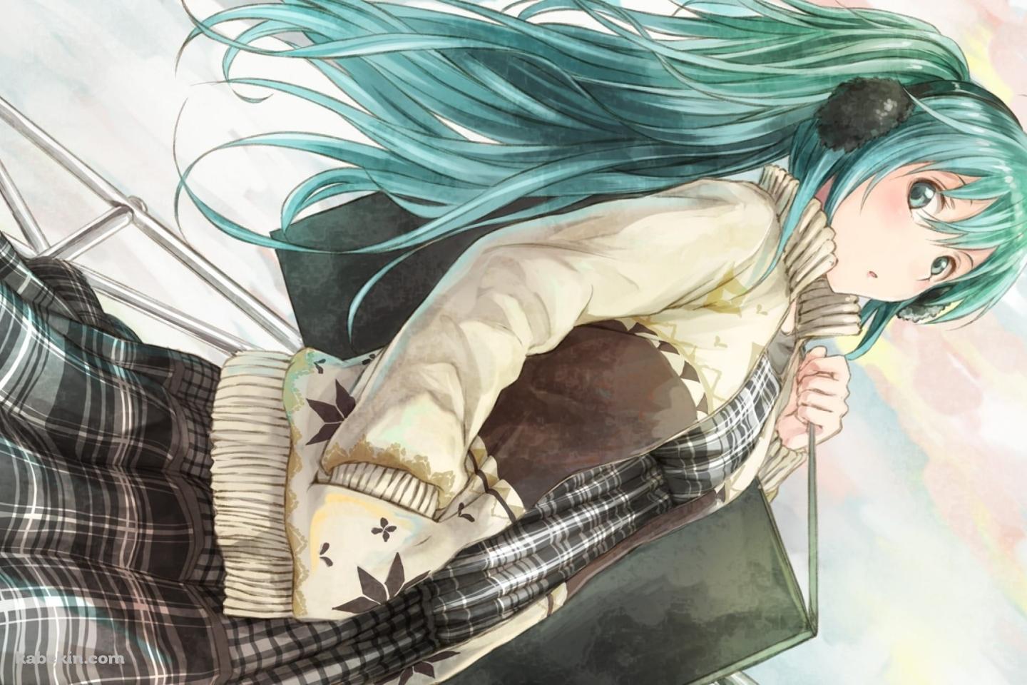 こっちを見つめる冬の私服姿の初音ミクの壁紙(1440px x 960px) 高画質 PC・デスクトップ用