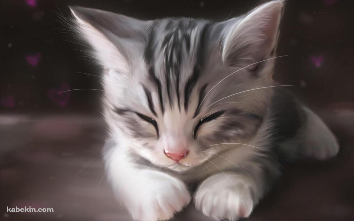 眠る子猫 イラストの壁紙(1152px x 720px) 高画質 PC・デスクトップ用