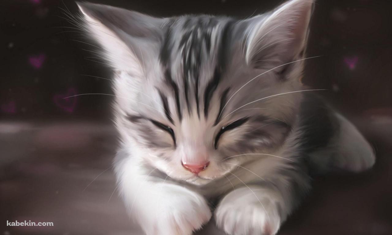 眠る子猫 イラストの壁紙(1280px x 768px) 高画質 PC・デスクトップ用