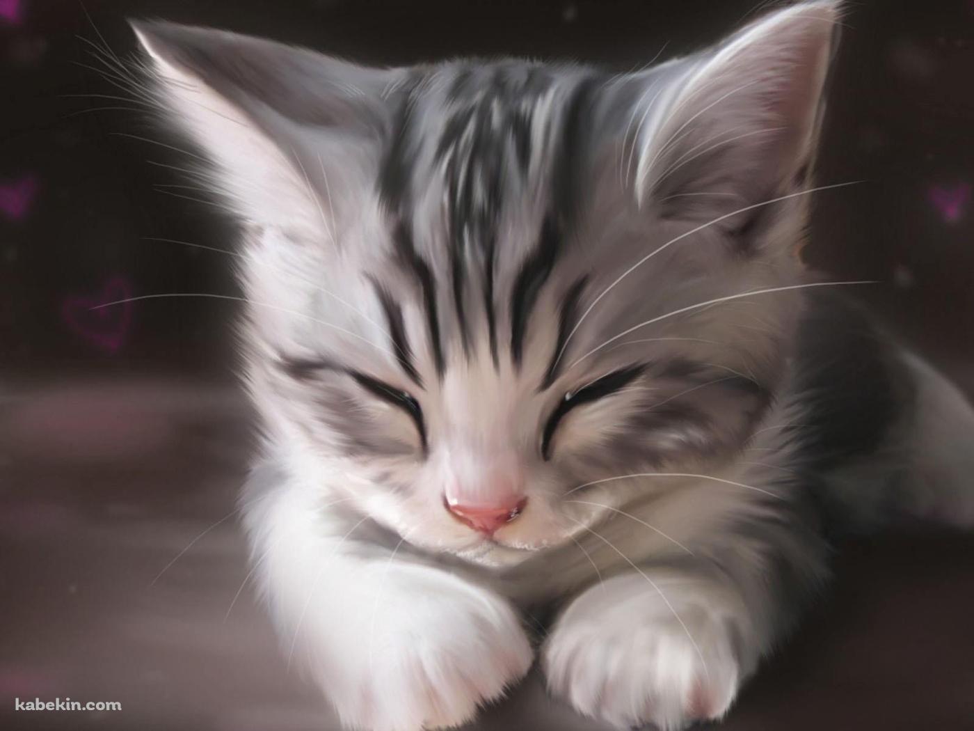 眠る子猫 イラストの壁紙(1400px x 1050px) 高画質 PC・デスクトップ用