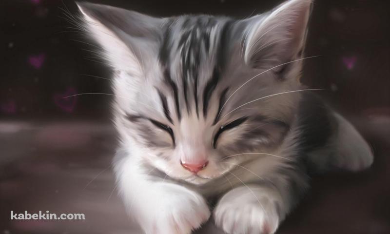 眠る子猫 イラストの壁紙(800px x 480px) 高画質 PC・デスクトップ用