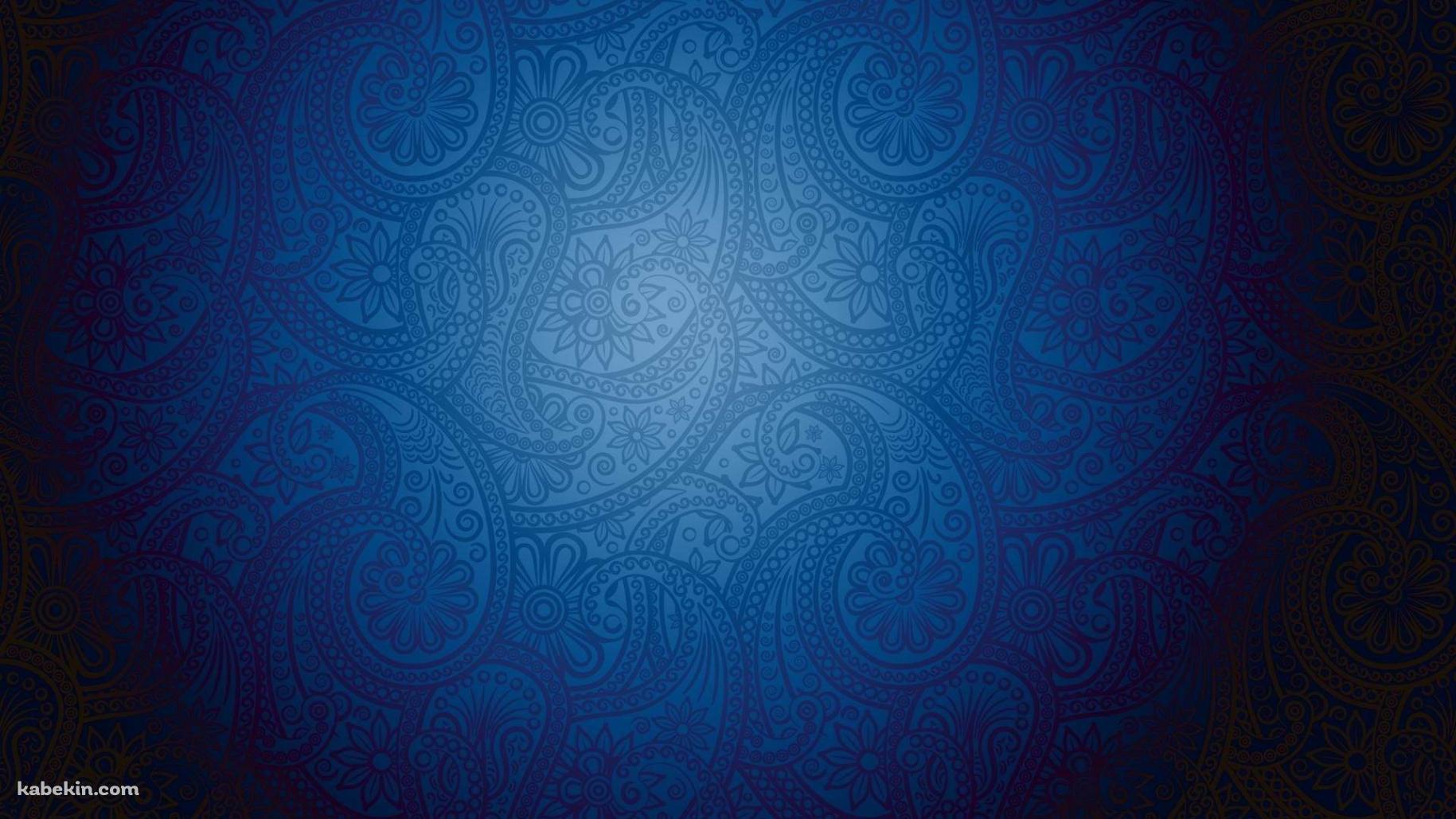 青のペイズリーのパターンの壁紙(1829px x 1029px) 高画質 PC・デスクトップ用