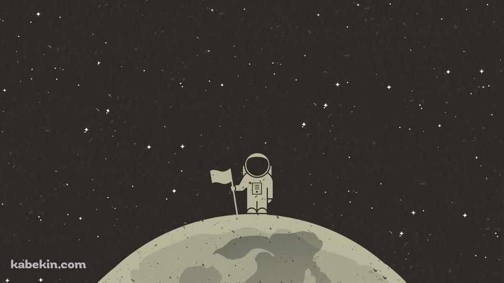 月面着陸 旗を立てる宇宙飛行士の壁紙(1024px x 576px) 高画質 PC・デスクトップ用