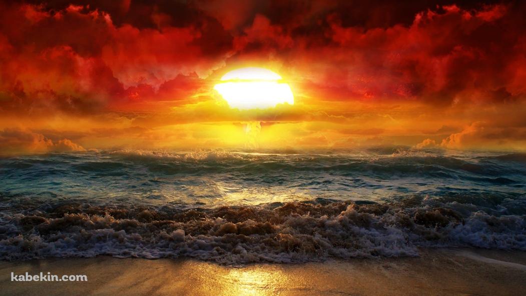 迫力ある海と夕日の壁紙(1051px x 591px) 高画質 PC・デスクトップ用