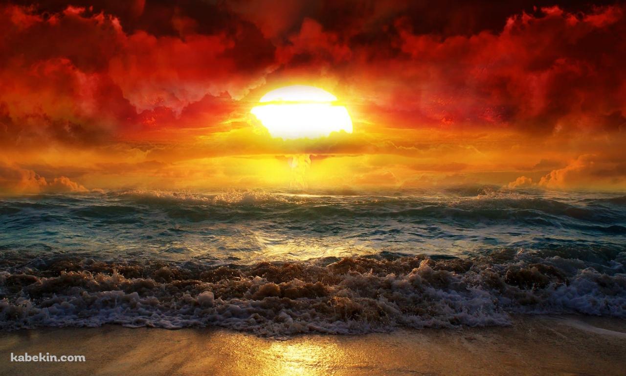 迫力ある海と夕日の壁紙(1280px x 768px) 高画質 PC・デスクトップ用