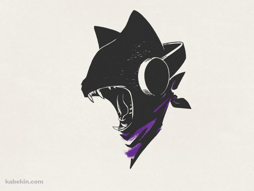 咆哮するヘッドフォンをする黒猫の壁紙(1024px x 768px) 高画質 PC・デスクトップ用
