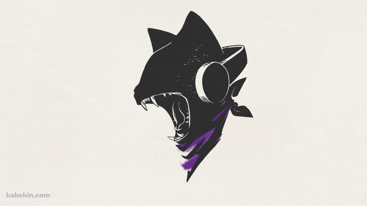 咆哮するヘッドフォンをする黒猫の壁紙(1280px x 720px) 高画質 PC・デスクトップ用