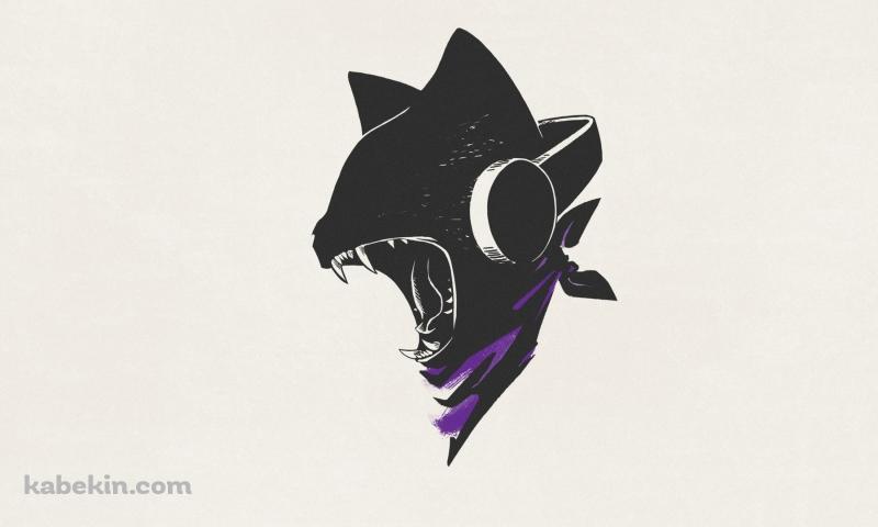 咆哮するヘッドフォンをする黒猫の壁紙(800px x 480px) 高画質 PC・デスクトップ用