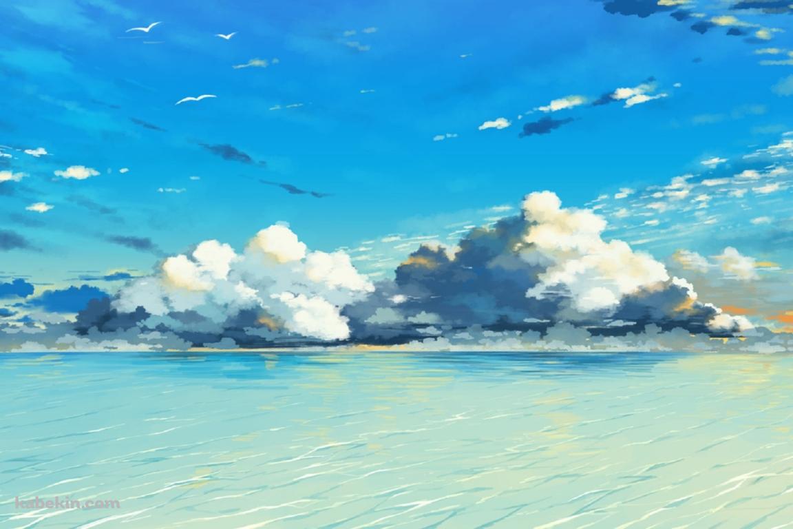 空と海のイラストの壁紙(1152px x 768px) 高画質 PC・デスクトップ用