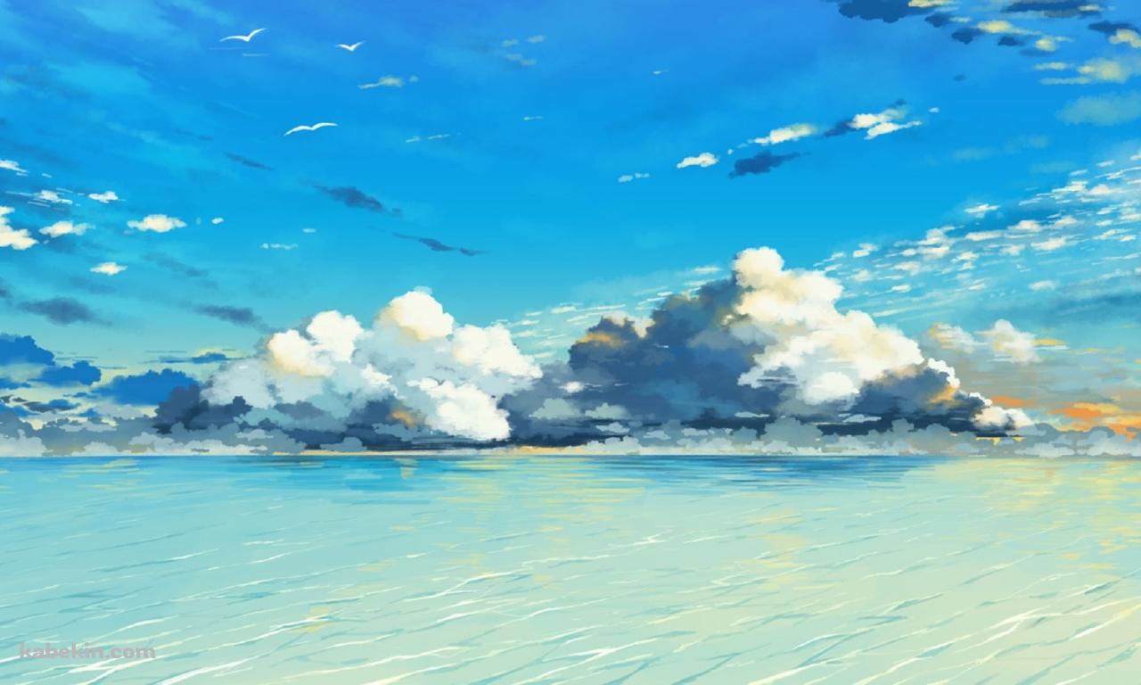 空と海のイラストの壁紙(1280px x 768px) 高画質 PC・デスクトップ用