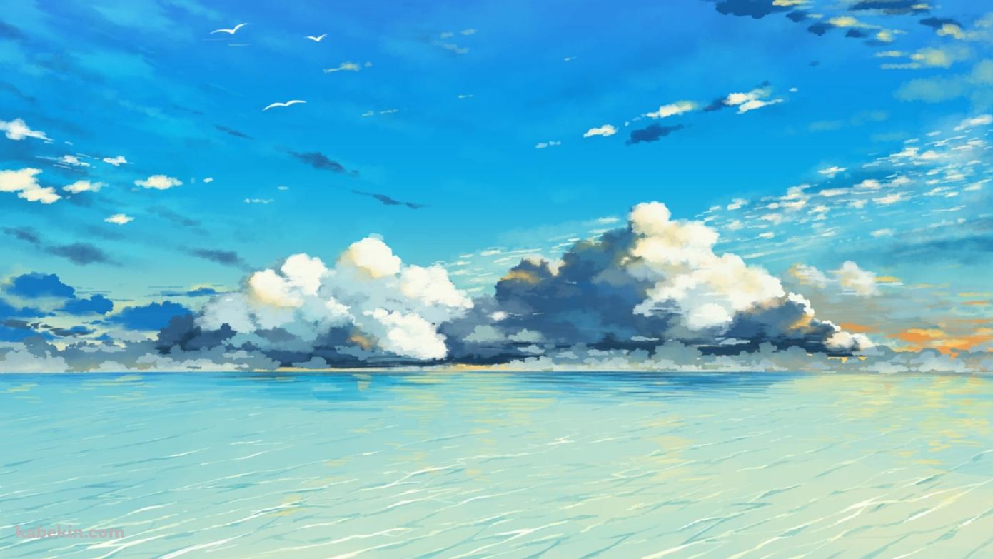 空と海のイラストの壁紙(1391px x 783px) 高画質 PC・デスクトップ用