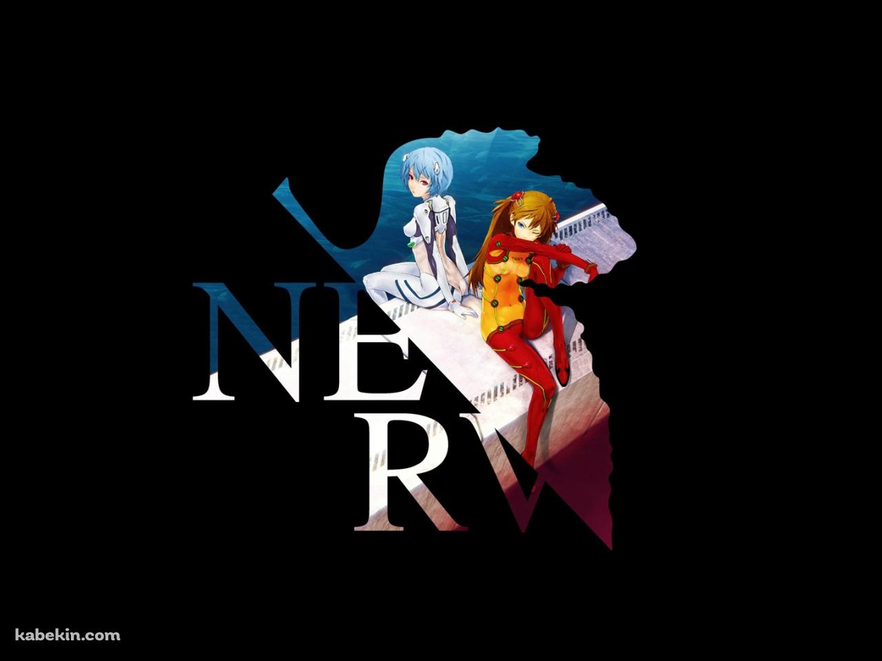 エヴァ 惣流・アスカ・ラングレーと綾波レイ NERV ロゴの壁紙(1280px x 960px) 高画質 PC・デスクトップ用